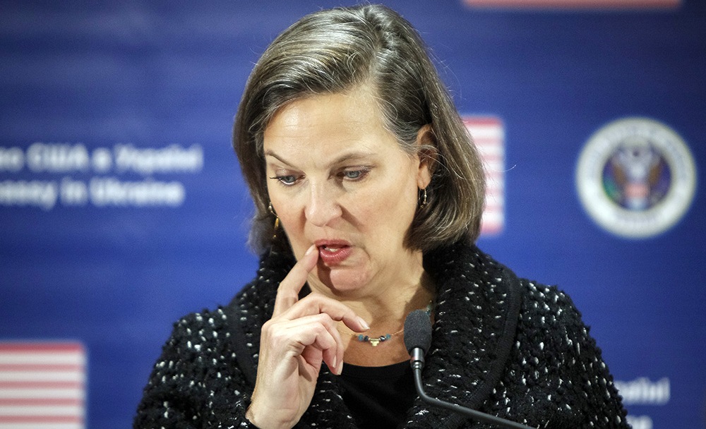 U.S. Assistant Secretary of State Victoria Nuland attends a news conference at the U.S. embassy in Kiev February 7, 2014. U.S. Diplomat Nuland, whose telephone conversation about the political crisis in Ukraine was leaked on the Internet, said on Friday that the recording was "pretty impressive tradecraft" but suggested the leak would not harm her ties with the Ukrainian opposition.   REUTERS/Gleb Garanich  (UKRAINE - Tags: POLITICS CIVIL UNREST) - RTX18C8V