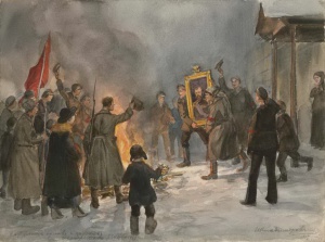 Иван Алексеевич Владимиров. Сжигание орлов и царских портретов (1917)