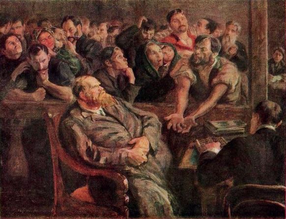 Художник Николай Иванович Верхотуров (1864-1944), картина "Расчёт" ("Перед стачкой", 1910 год)