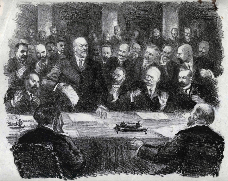 Заседание Временного комитета Государственной Думы 28 февраля 1917 года. Литография. РГАСПИ