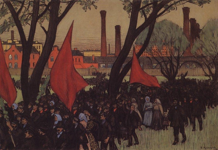 Первомайская демонстрация у Путиловского завода. Б.М. Кустодиев (1878-1927)