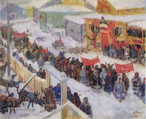 Модоров Фёдор Александрович (Россия, 1890-1967) «Октябрьские торжества на Севере» 1929