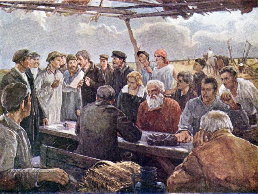 Рыбаков (?) «Демобилизованный красноармеец на собрании колхоза» 1933