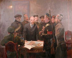 Б. Владимирский. В.И.Ленин и И.В. Сталин в Смольном. 1940 