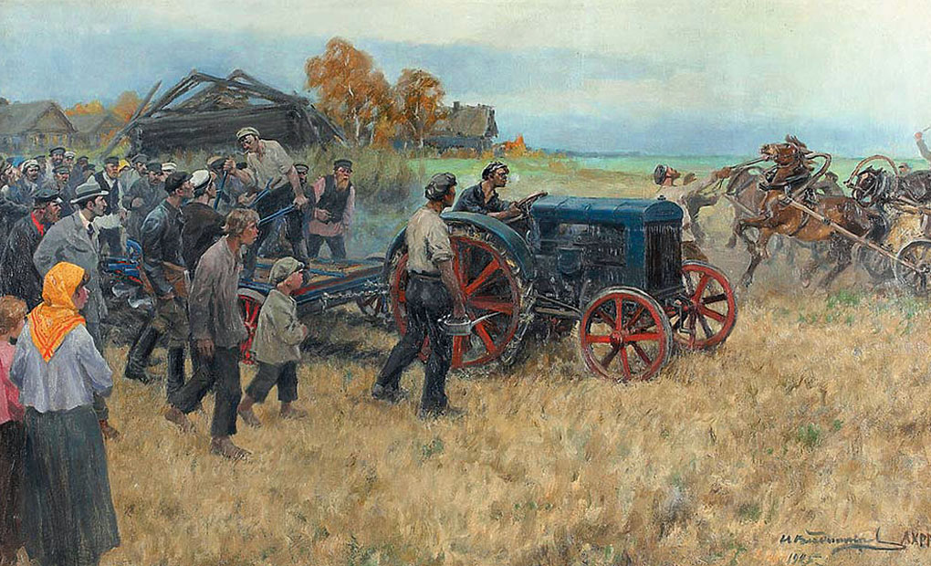 Трактор в деревне, 1925. Худ. Иван Владимиров