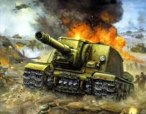 Советская тяжелая самоходно-артиллерийская установка ИСУ-152 в бою