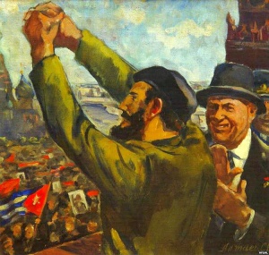 Худ. С.Алтаев. Хрущев и Кастро на Красной площади