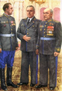 Л.П.Берия, В.Н.Меркулов и В.С.Абакумов на приеме в честь Победы в ВОВ (1945)