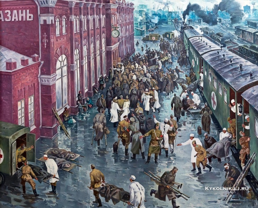 Скобеев Валерий Николаевич (Россия, 1938) «Прибытие раненых на Казанский вокзал» 1940-е