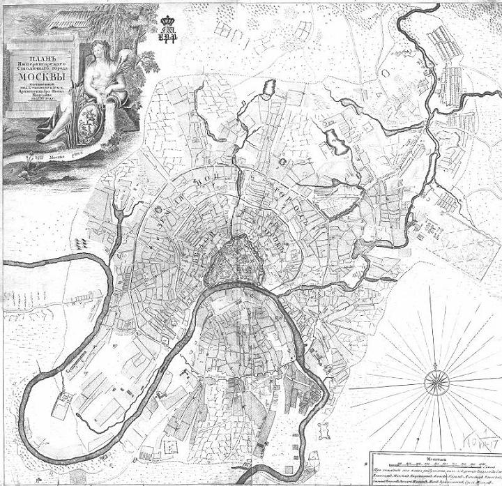  Рис. 4. Опорный план Москвы с геодезической подосновой, выполненный И.Ф. Мичуриным, 1739 г.